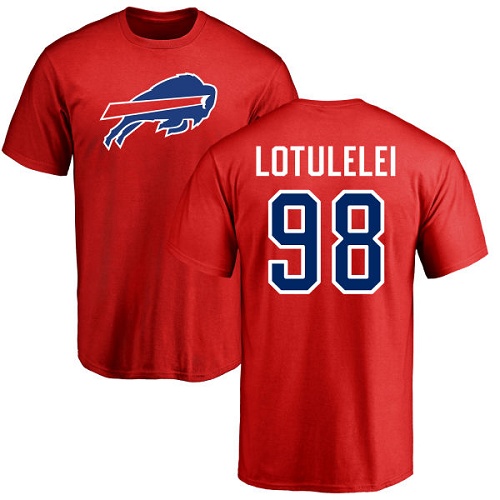 Men NFL Buffalo Bills #98 Star Lotulelei Red Name and Number Logo T Shirt